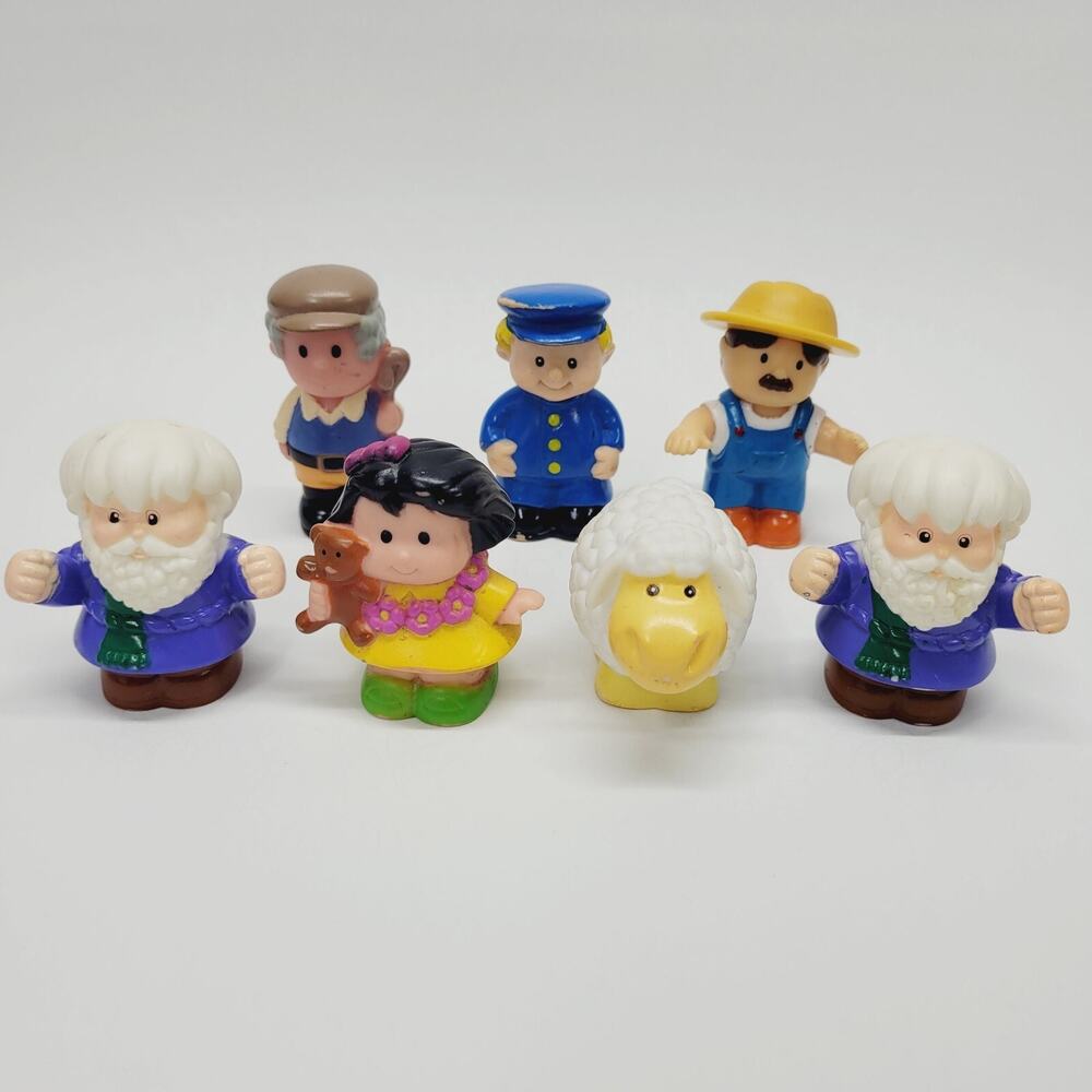 Vintage Fisher Price Little People Figures Lot of 7 All Rubber Farmer Sheep Girl